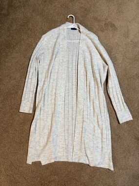 The Limited Cream Ribbed Long Open-Front Cardigan